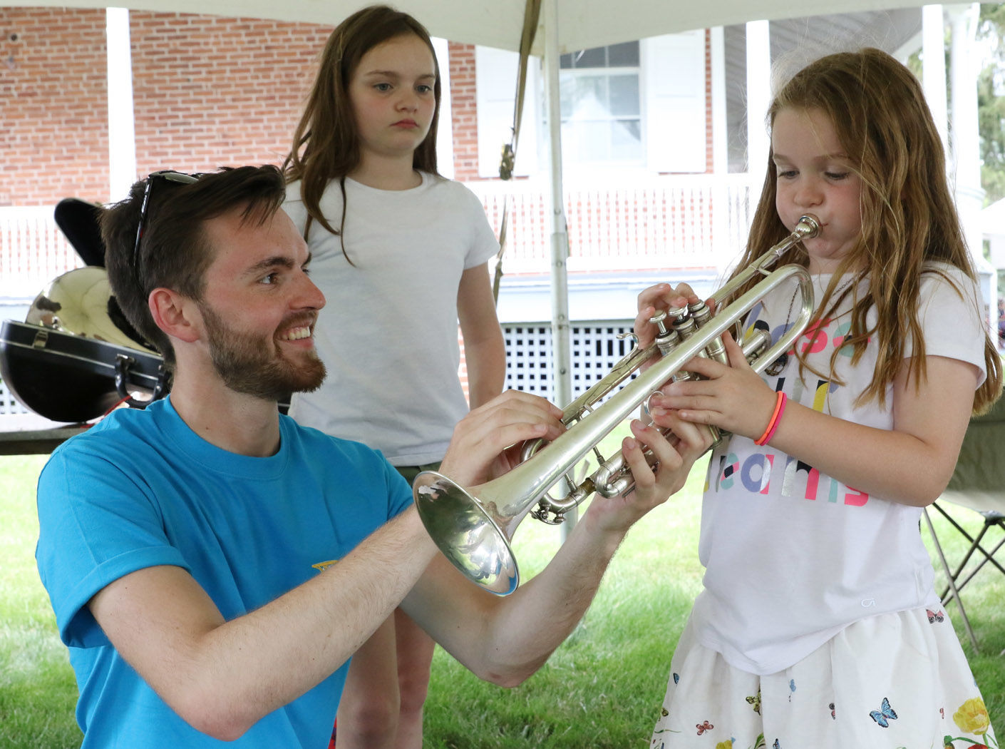 Taking a turn at the trumpet